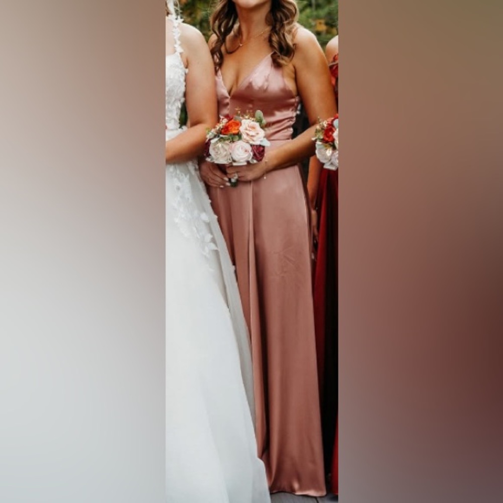 Satin Rose Gold V-Neck Bridesmaid Dress